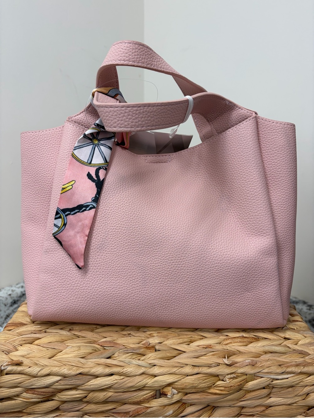 Everyday Blush Pebbled Tote with Scarf Detail